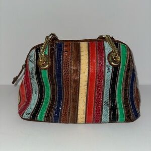 Multicolor Striped Leather Colorblock Handbag